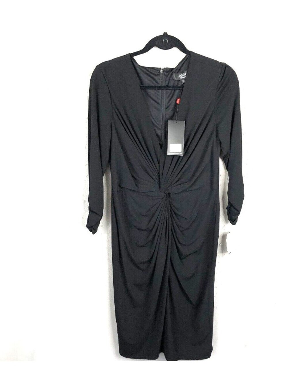 Tadashi Shoji Dress Womens Large Black Twisted Knot Ruched Formal Event NEW